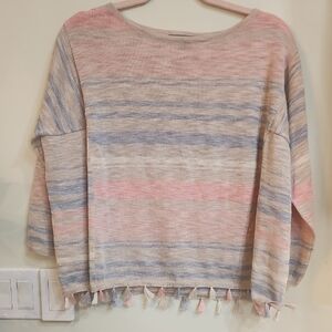 Joseph A. Striped Knit Top With Tassells On Bottom